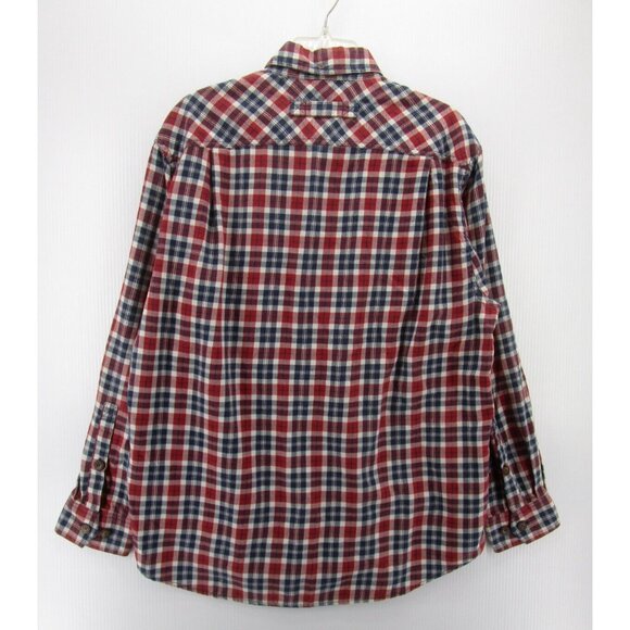 Duluth Shirt Large Red Flannel Button Up Shirt Plaid Work Flap Pockets - Picture 6 of 9